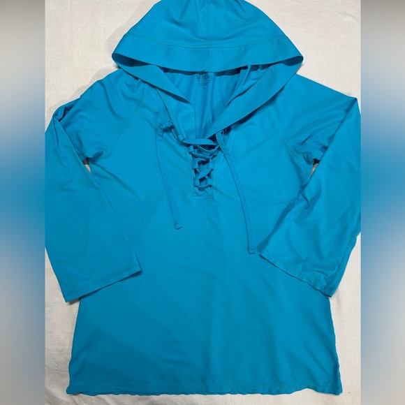 UV Skinz Hoodie Swimsuit Coverup Bathing Suit cover up Turquoise Beach Swim Lrge - Picture 1 of 11